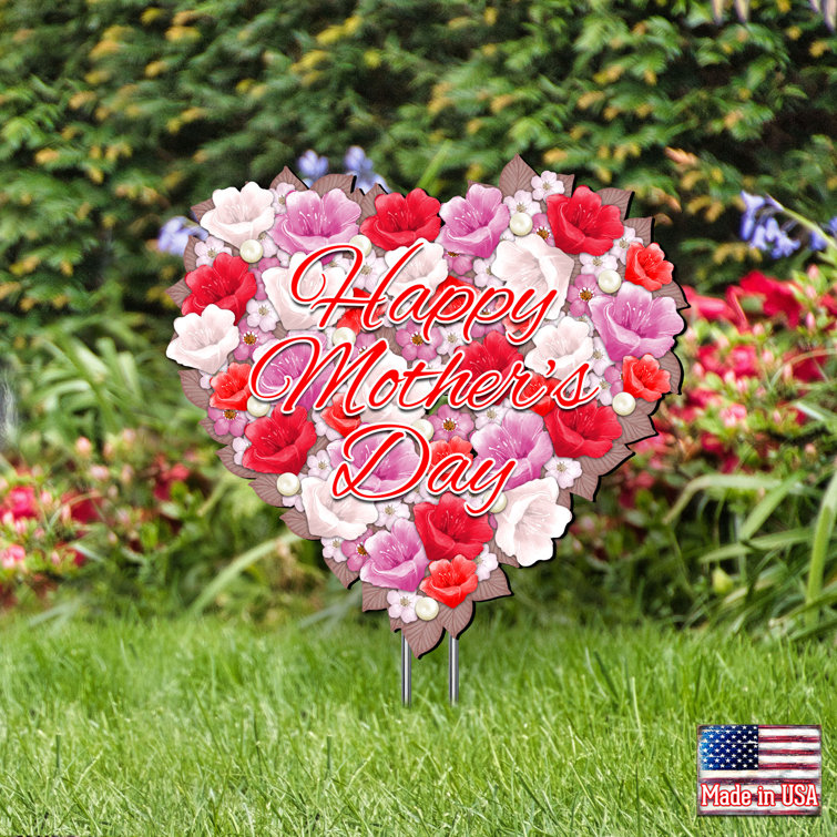 The Holiday Aisle® Happy Mother's Day Flower Heart Wall Decor Wayfair